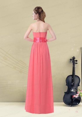 Sweetheart Watermelon Long Dama Dress with Bow Belt