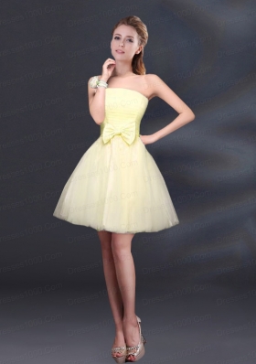 2015 Bowknot A Line Strapless Dama Dress with Lace Up