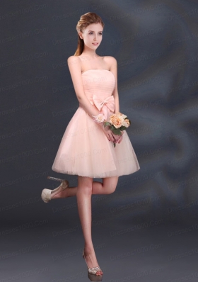 2015 Bowknot A Line Strapless Dama Dress with Lace Up