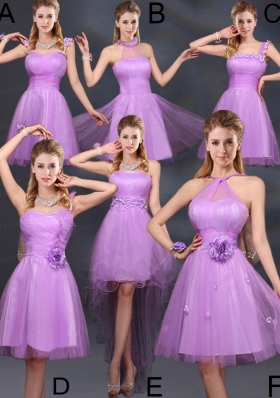 2015 Lilac Hand Made Flowers A Line One Shoulder Dama Dresses