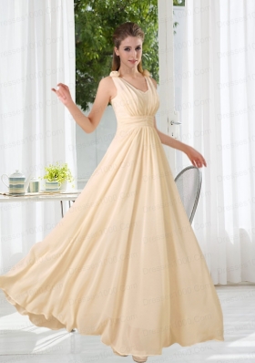 2015 Modest V Neck Empire Ruching Dama Dress