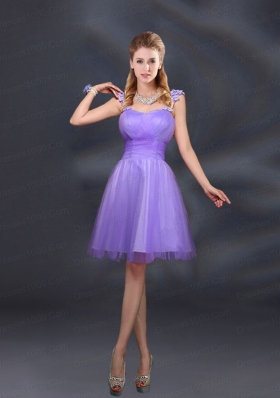 A Line Straps Appliques Dama Dresses in Lilac