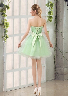 A Line Sweetheart Lace Up Dama Dress in Apple Green