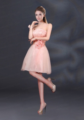 Strapless A Line Hand Made Flowers Dama Dress for 2015