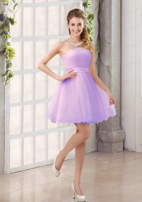 2015 A Line Belt Mini Length Dama Dress with Strapless