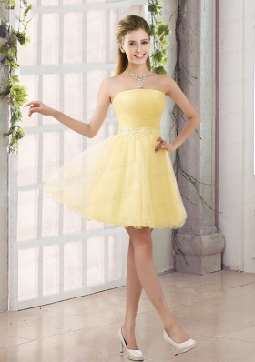 2015 Appliques Strapless A Line Mini Length Dama Dress