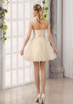 2015 Appliques Strapless A Line Mini Length Dama Dress