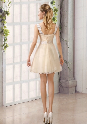 2015 Decent Straps Appliques Dama Dress with Mini Length