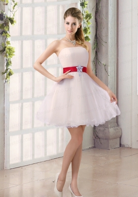 A Line Belt Strapless Dama Dress with Mini Length