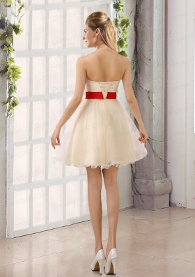 A Line Belt Strapless Dama Dress with Mini Length