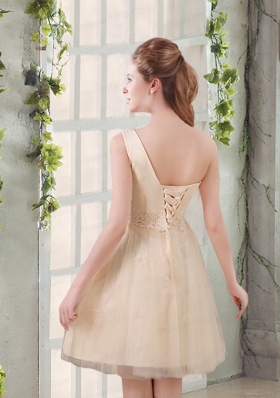 2015 Champagne One Shoulder A Line Appliques Dama Dress