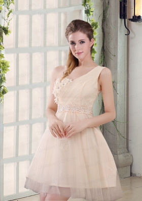 2015 Champagne One Shoulder A Line Appliques Dama Dress