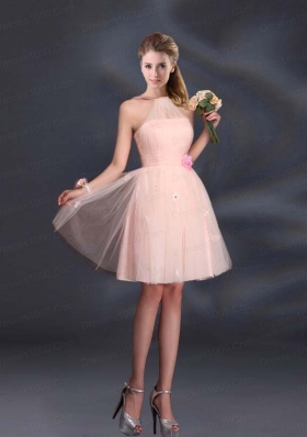 Tulle Appliques Mini Length 2015 Dama Dresses with Halter