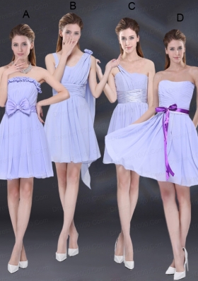 2015 Ruching and Belt Chiffon Dama Dress in Lavender