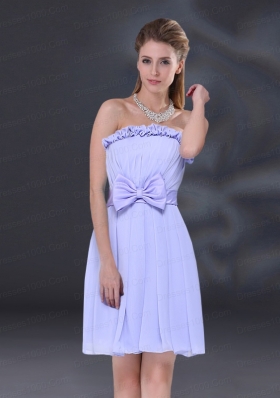 Lavender A Line Strapless Dama Dress with Bowknot