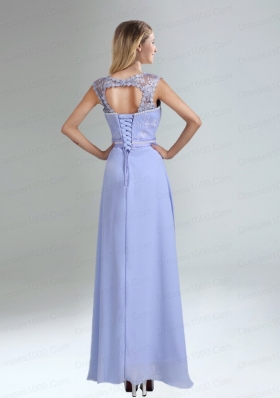 Lavender Scoop Belt and Lace  Empire 2015 Dama Dresses