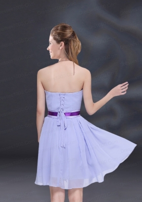 Ruching and Belt Chiffon Dama Dresses in Lavender