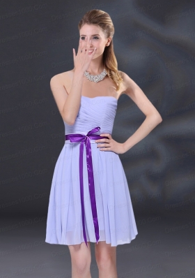 Ruching and Belt Chiffon Dama Dresses in Lavender