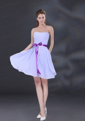 Ruching and Belt Chiffon Dama Dresses in Lavender
