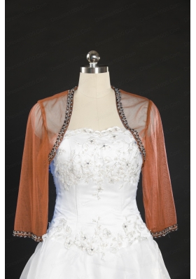 2014 Fashionable Rust Red Long Sleeves Wraps with Beading