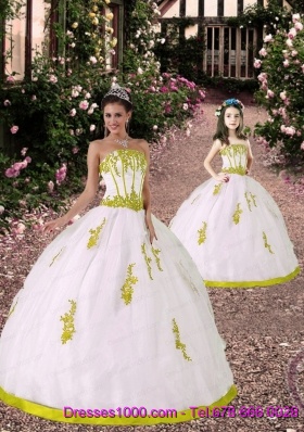 2015 Custom Made White and Yellow Green Princesita Dress with Appliques