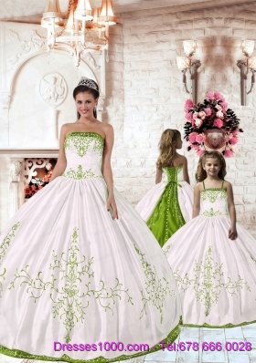 2015 New Arrival White Princesita Dress with Green Embroidery