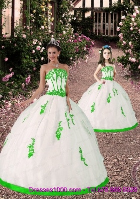 2015 Spring Appliques Princesita Dress in White and Spring Green