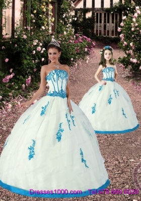 Exquisite Appliques White and Teal Princesita Dress for 2015