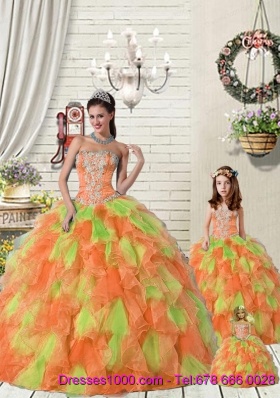 Top Seller Ruffles and Beading Orange Red and Green Princesita Dress for 2015