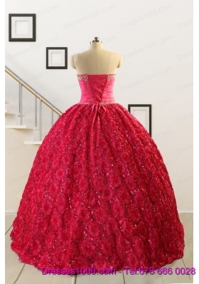 2015 Customize Special Fabric Beading Sweet 16 Dress in Coral Red