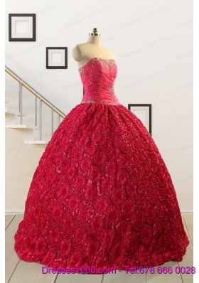 2015 Customize Special Fabric Beading Sweet 16 Dress in Coral Red