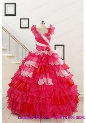 2015 Multi Color Hand Made FlowerQuinceanera Dress with One Shoulder