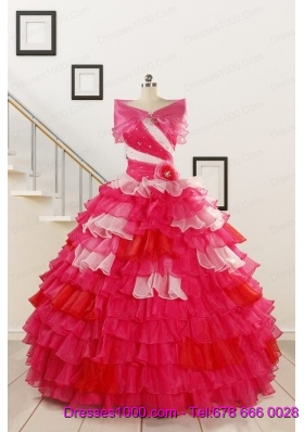 2015 Multi Color Hand Made FlowerQuinceanera Dress with One Shoulder