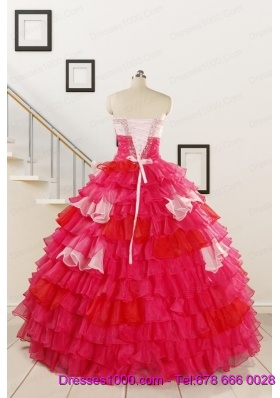 2015 Multi Color Hand Made FlowerQuinceanera Dress with One Shoulder