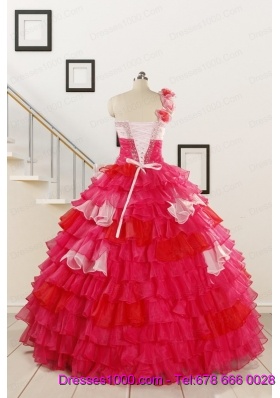 2015 Multi Color Hand Made FlowerQuinceanera Dress with One Shoulder