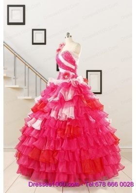 2015 Multi Color Hand Made FlowerQuinceanera Dress with One Shoulder