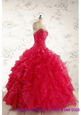 2015 Pretty Beading Red Quinceanera Dresses with Sweetheart