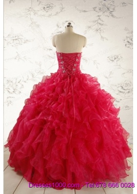 2015 Pretty Beading Red Quinceanera Dresses with Sweetheart