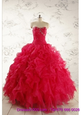 2015 Pretty Beading Red Quinceanera Dresses with Sweetheart