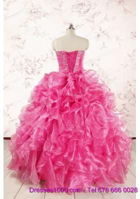 2015 Pretty Hot Pink Quinceanera Dresses with Appliques and Ruffles