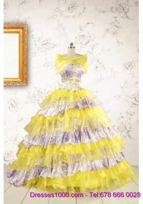 2015 Printed and Ruffles Multi-color Quinceanera Dresses