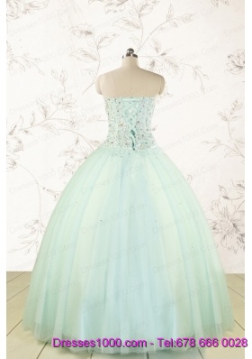 Cheap 2015 Light Blue Sweet 15 Dresses with Beading