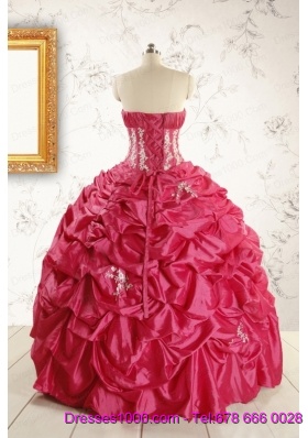 Cheap Appliques Coral Red Quinceanera Dress with Strapless