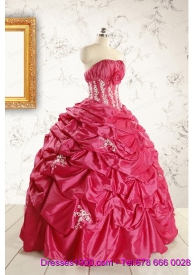 Cheap Appliques Coral Red Quinceanera Dress with Strapless