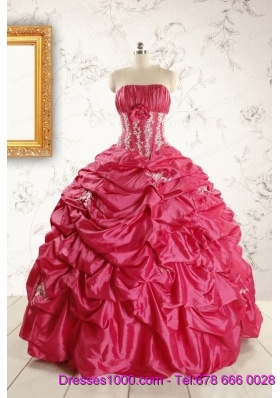 Cheap Appliques Coral Red Quinceanera Dress with Strapless