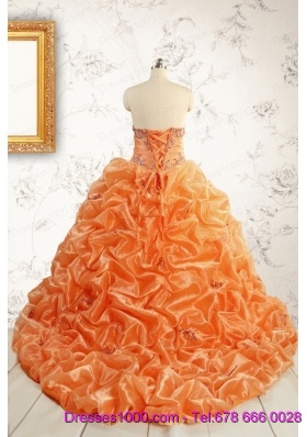 Unique Appliques Brush Train Quinceanera Dresses in Orange