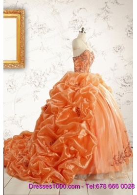 Unique Appliques Brush Train Quinceanera Dresses in Orange