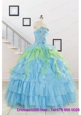 Wonderful Multi-color Strapless Beading Quinceanera Dress for 2015