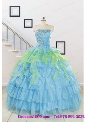 Wonderful Multi-color Strapless Beading Quinceanera Dress for 2015