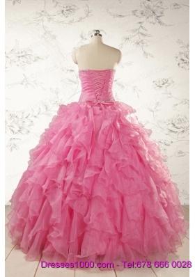 2015 Ball Gown Organza Quinceanera Dresses with Beading and Ruffles